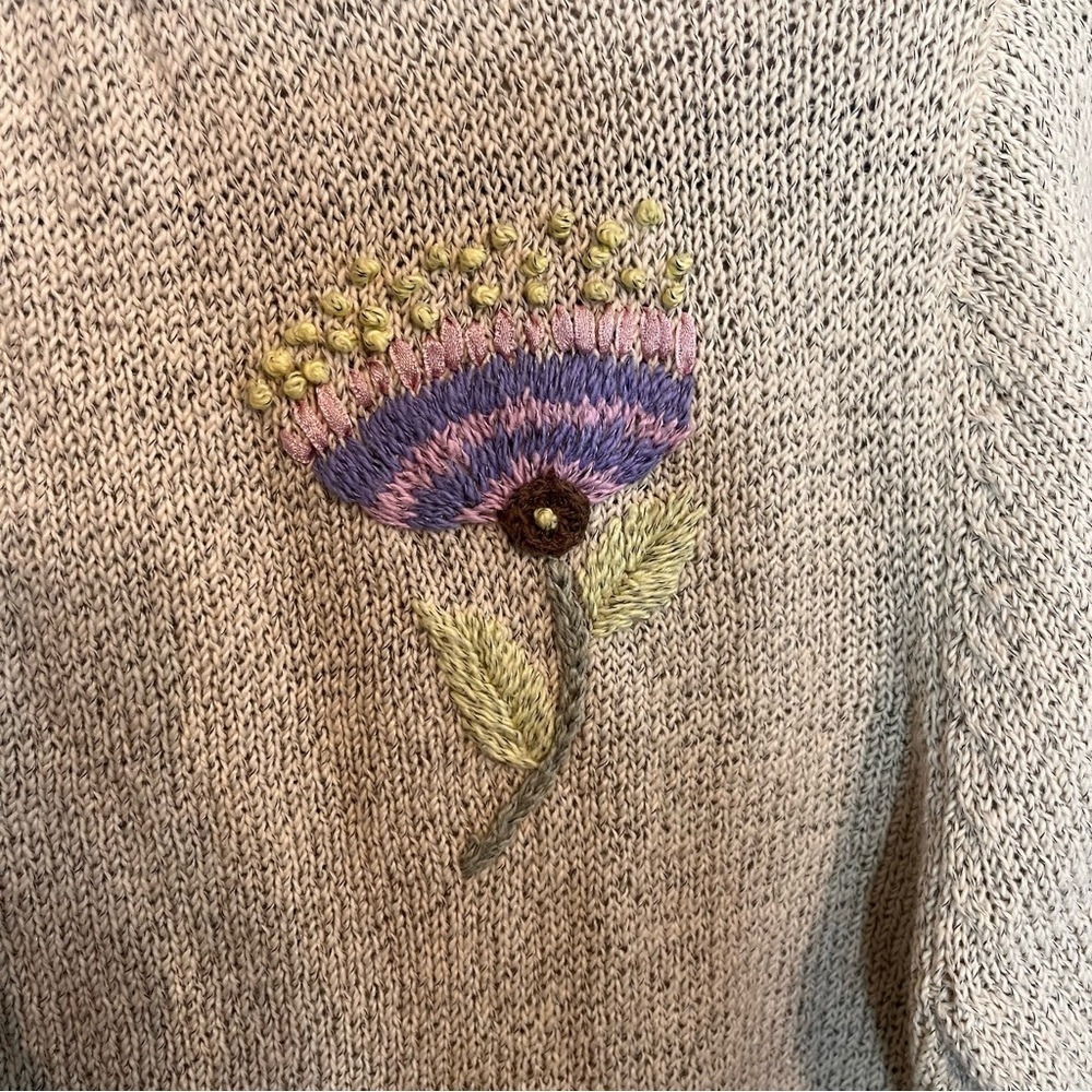 Vintage Beige Embroidered Floral Cardigan - Picture 6 of 7